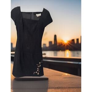 VTG 90s Mini Dress Asian Embroidery Bodycon Goth Witchy Romantic Mob Wife Xoxo 3